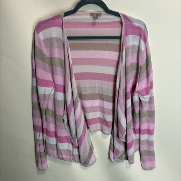 J. Jill Lightweight Cardigan Sweater Linen Cotton Open Front Pink Ombré Stripe M - Picture 1 of 7